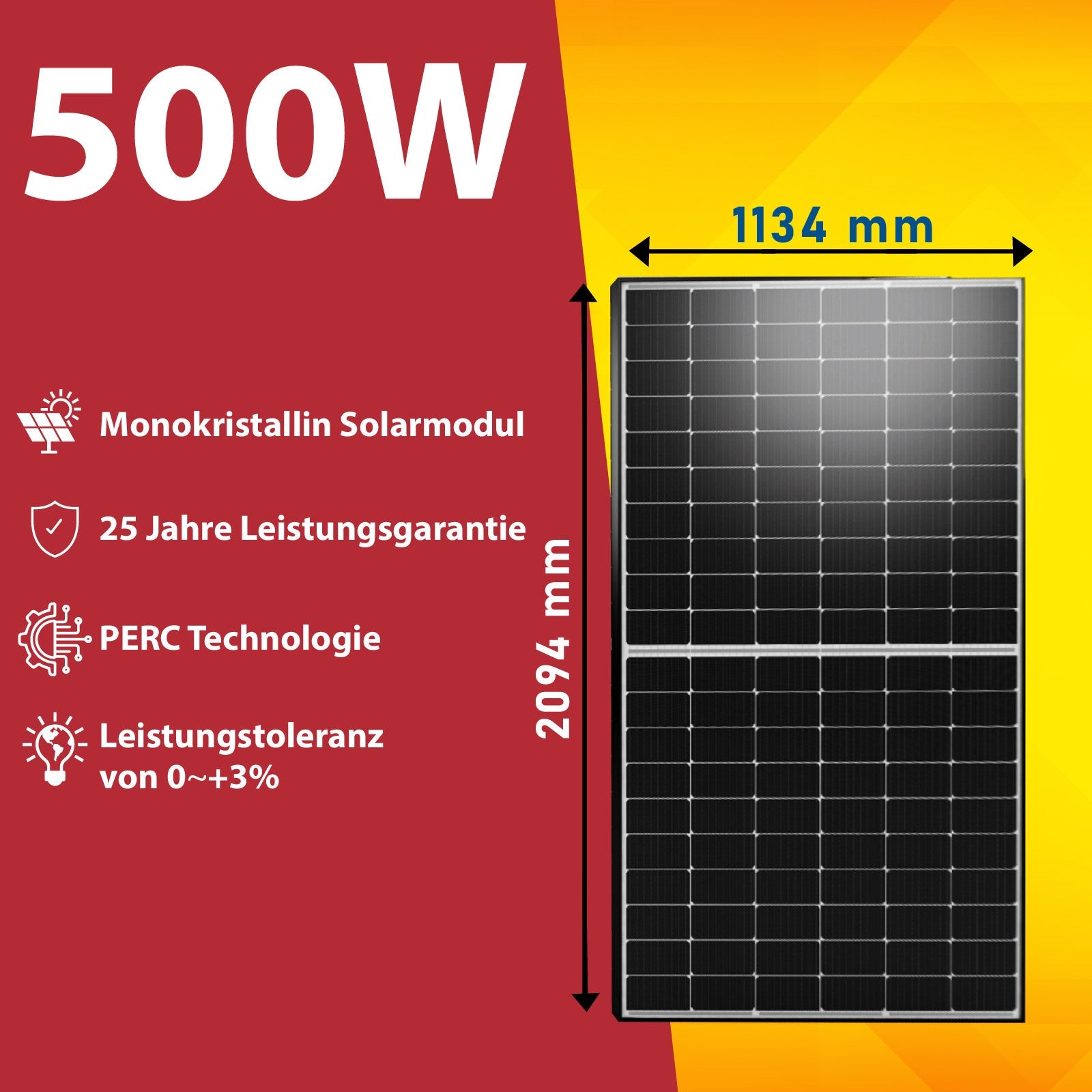500W Solarmodul Photovoltaik Monokristallin PV Solarpanel