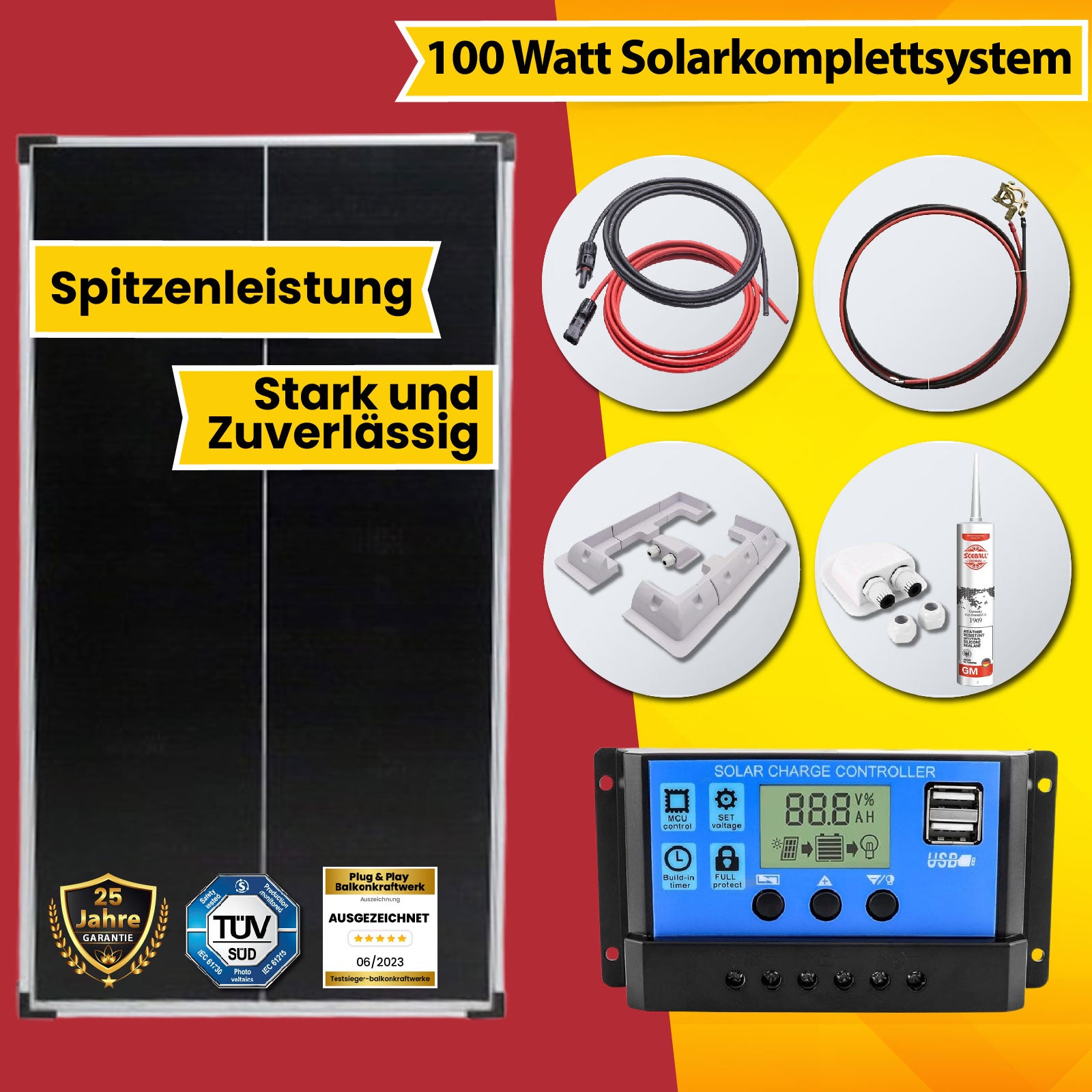 100 Watt Solar Komplettset- Photovoltaik Solaranlage für Wohnmobile und Wohnwagen