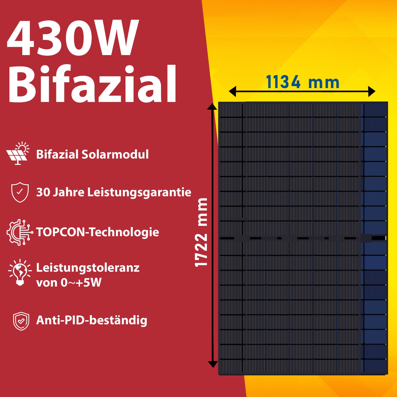430W Bifazial Solarmodul Full Black Photovoltaik Glas-Glas Solarpanel