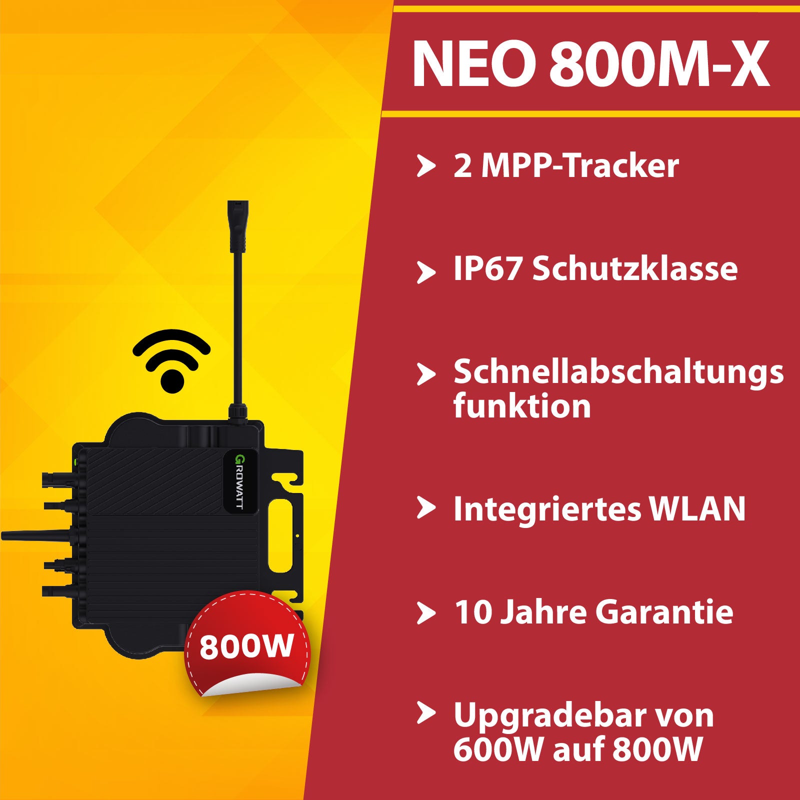 Growatt NEO Wechselrichter 800W | Photovoltaik Mikrowechselrichter NEO 800M-X